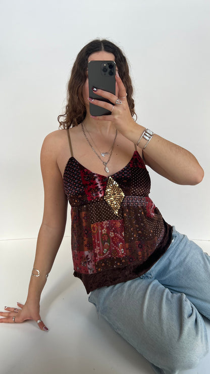 00s brown pink patchwork cami- size S