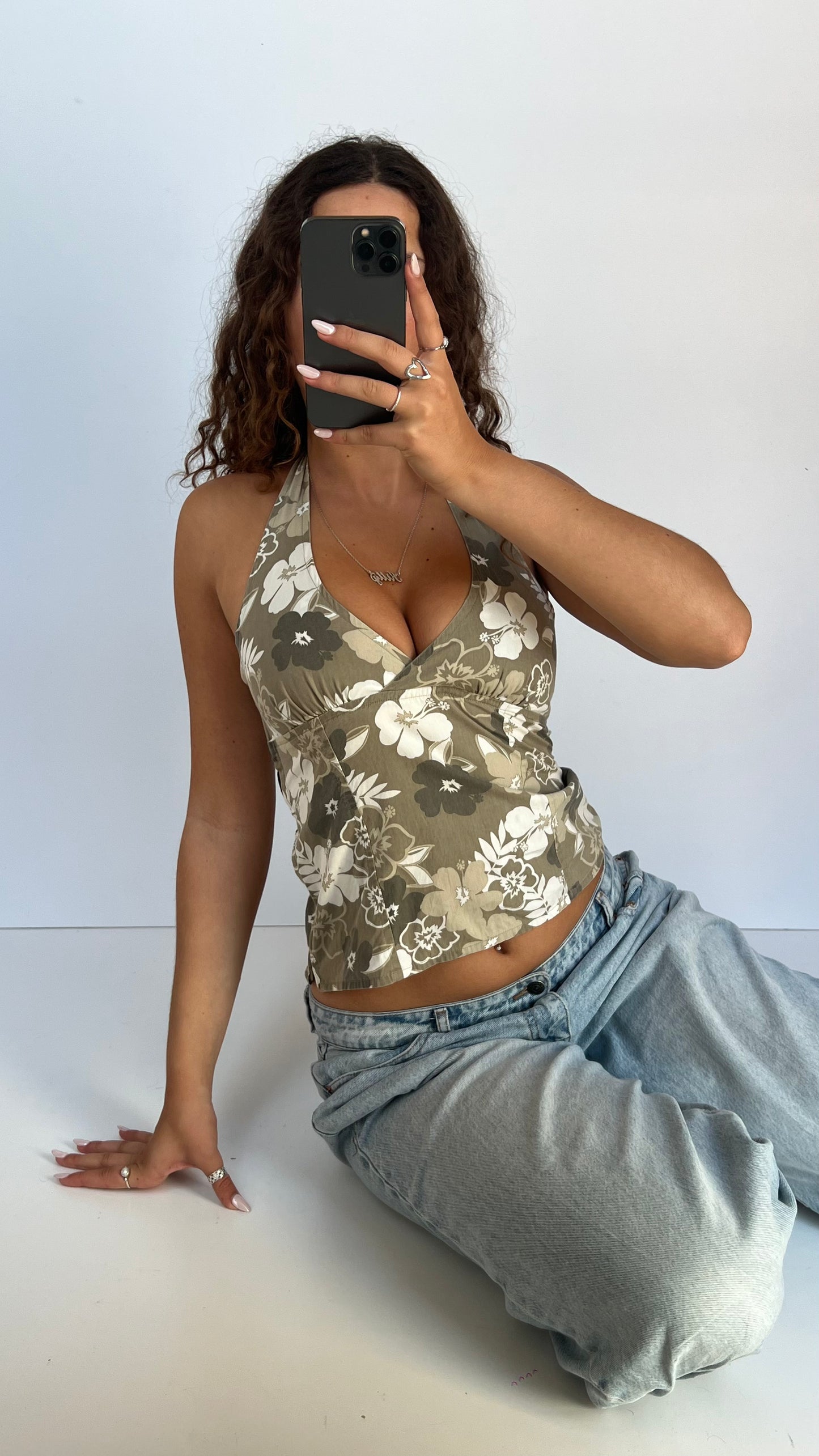 00s khaki floral cami- size S