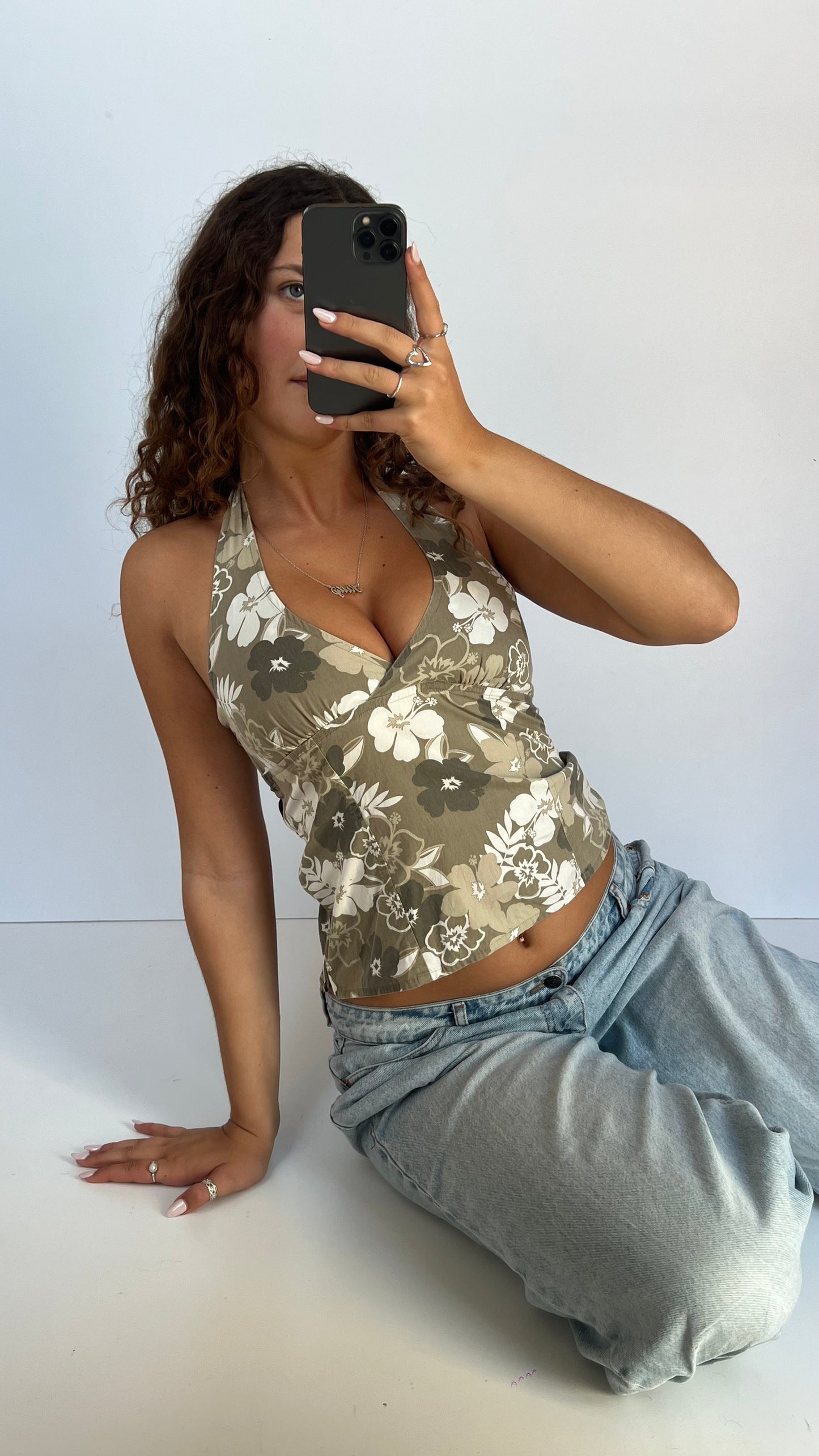 00s khaki floral cami- size S