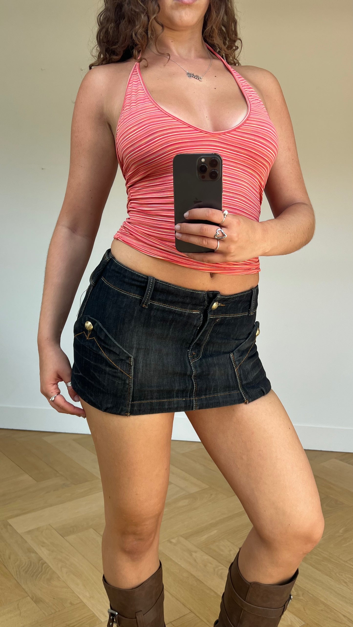 00s denim mini skirt- size M