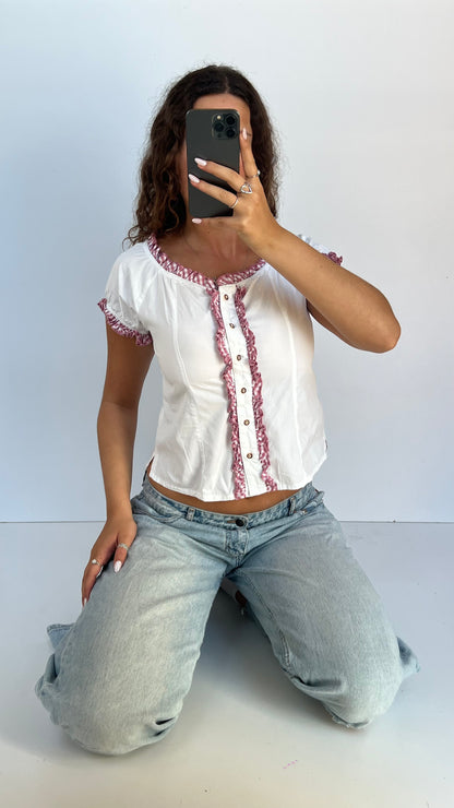 00s white milkmaid top- size S