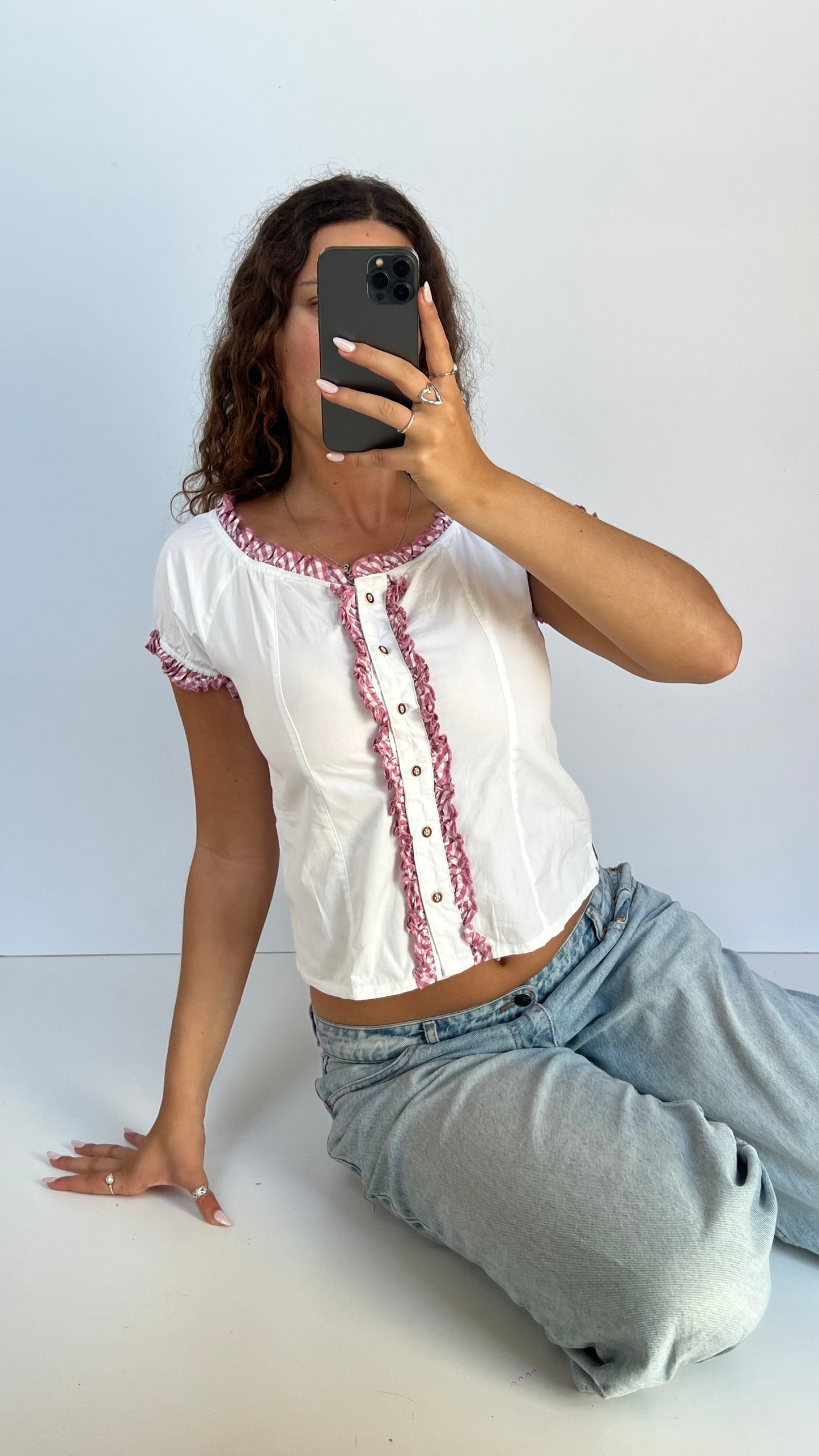 00s white milkmaid top- size S