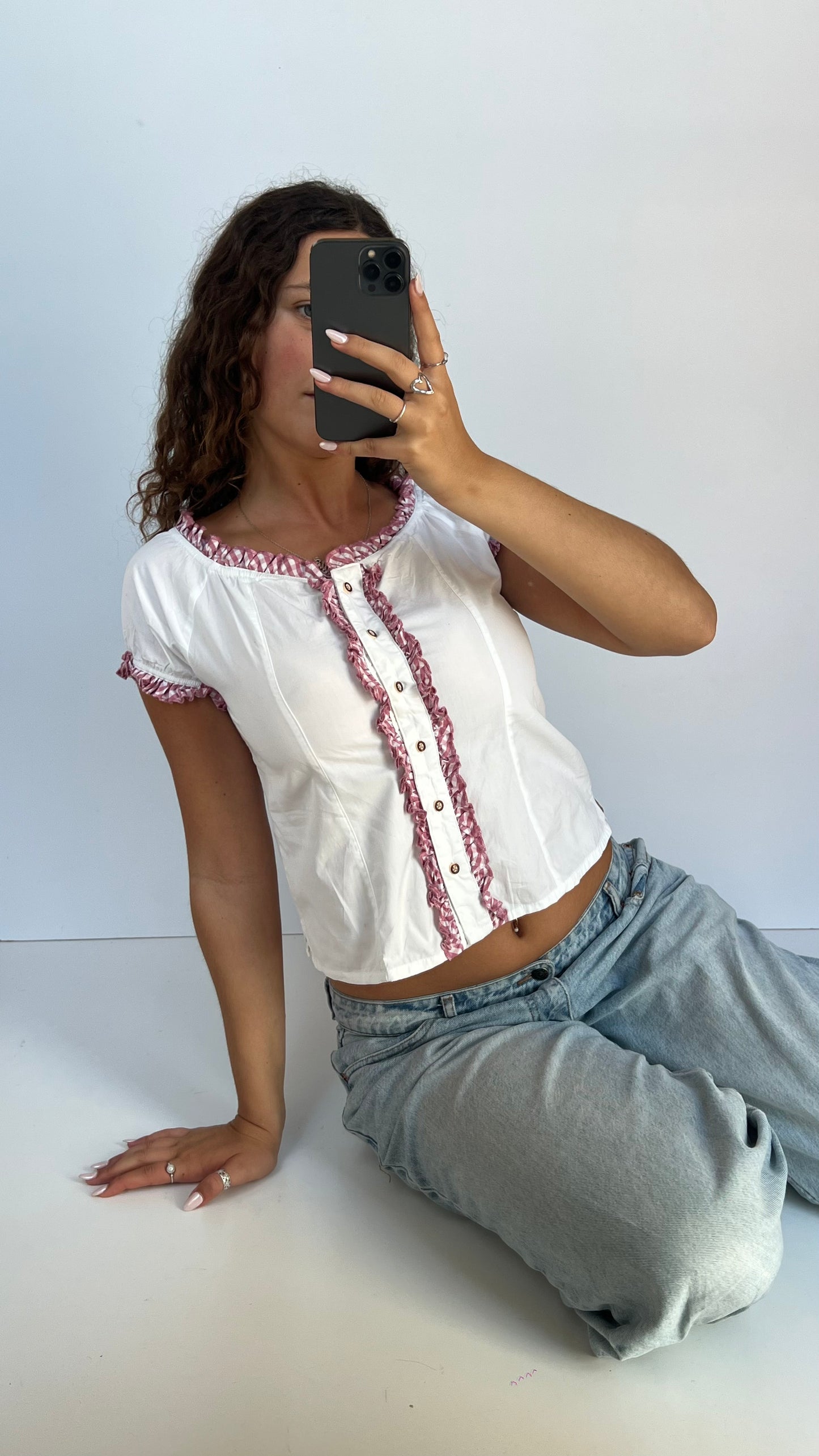 00s white milkmaid top- size S
