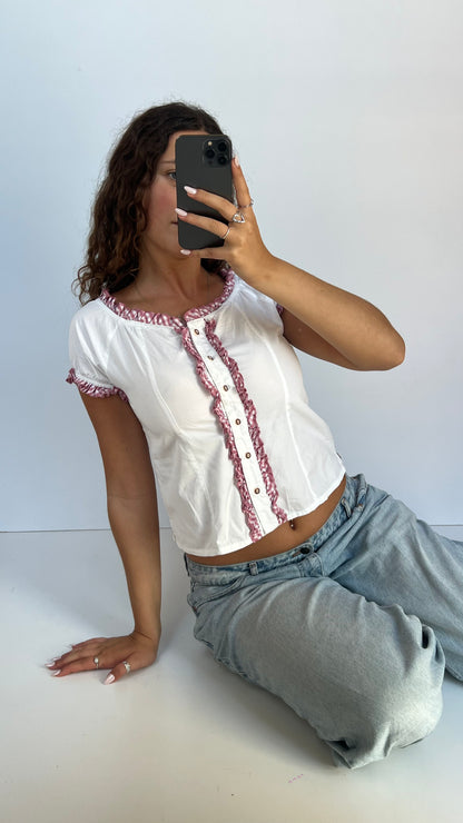 00s white milkmaid top- size S