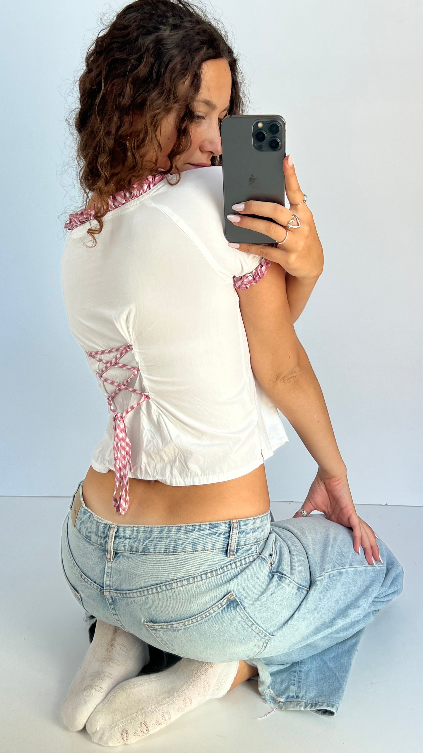 00s white milkmaid top- size S