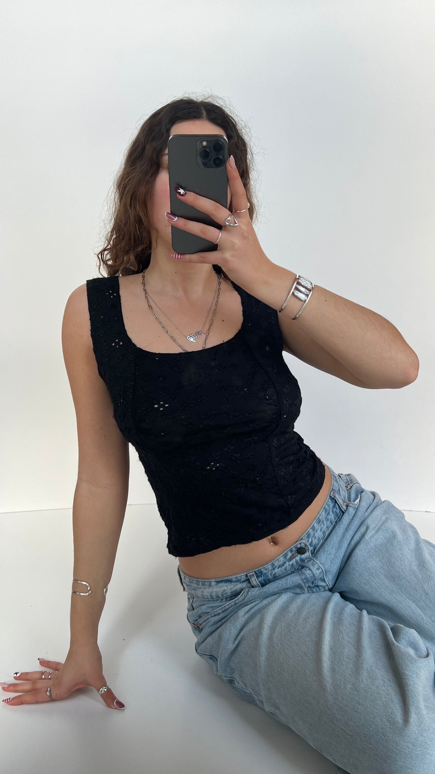 00s black lace cami- size S