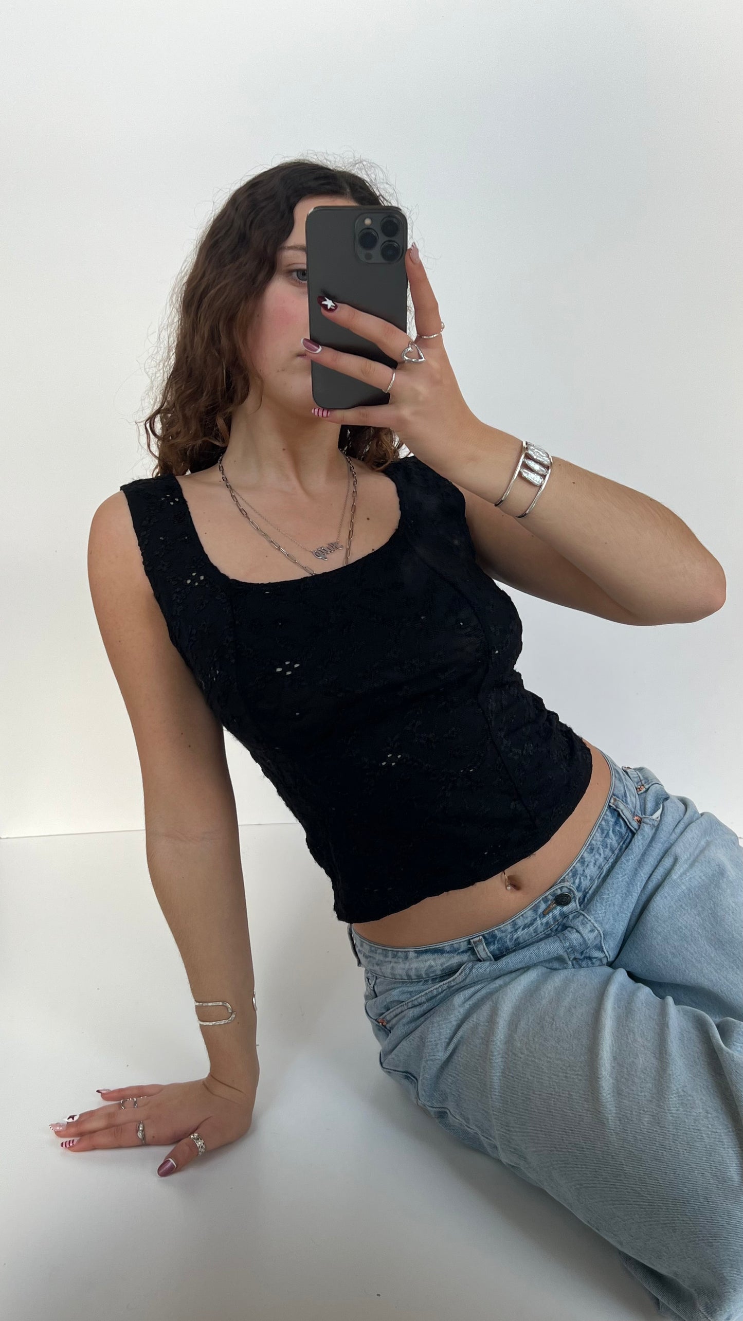 00s black lace cami- size S