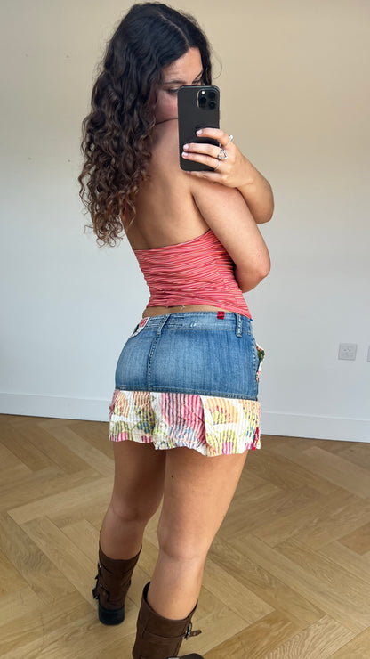 00s denim pink ruffle skirt- size M