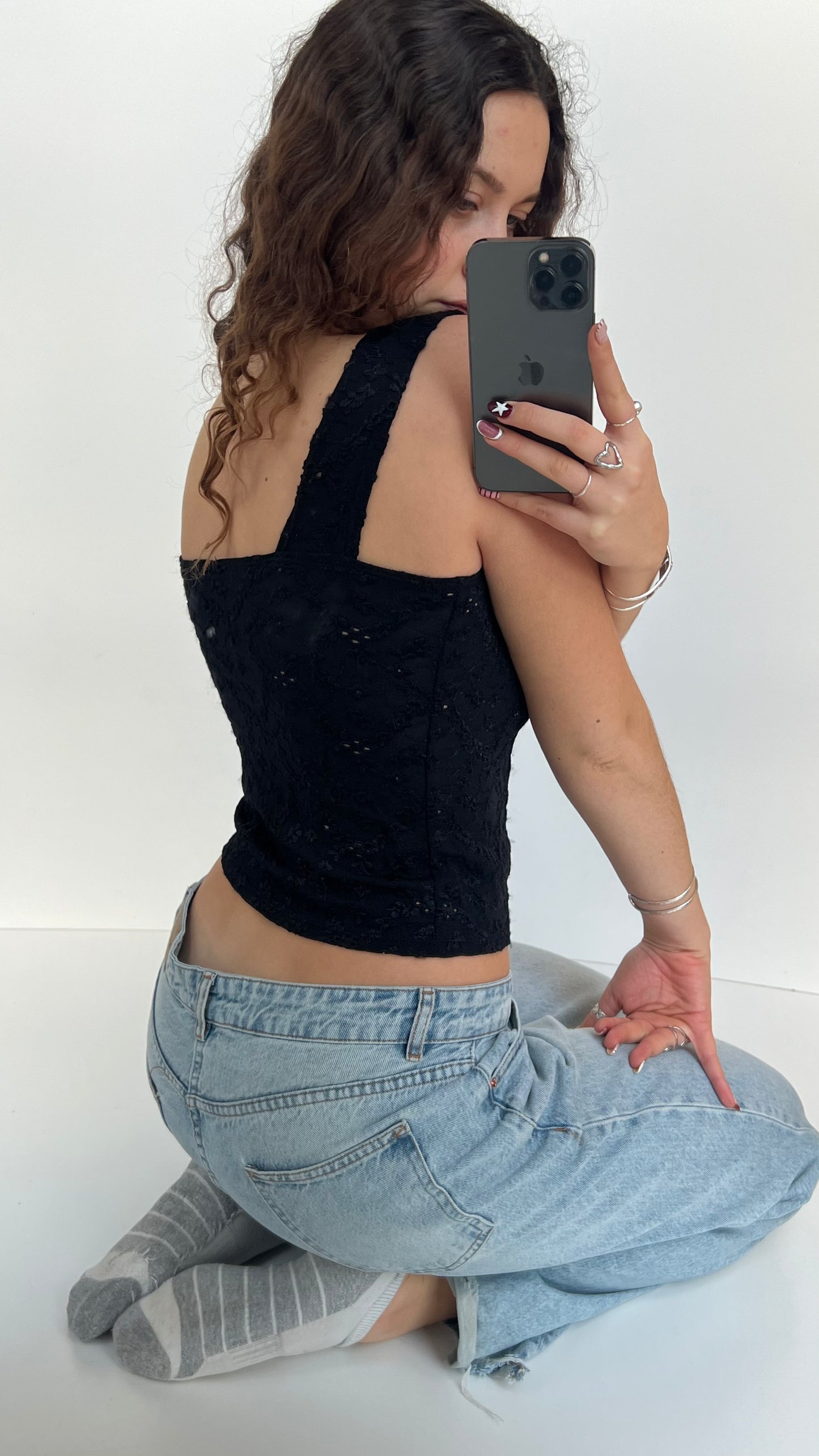 00s black lace cami- size S