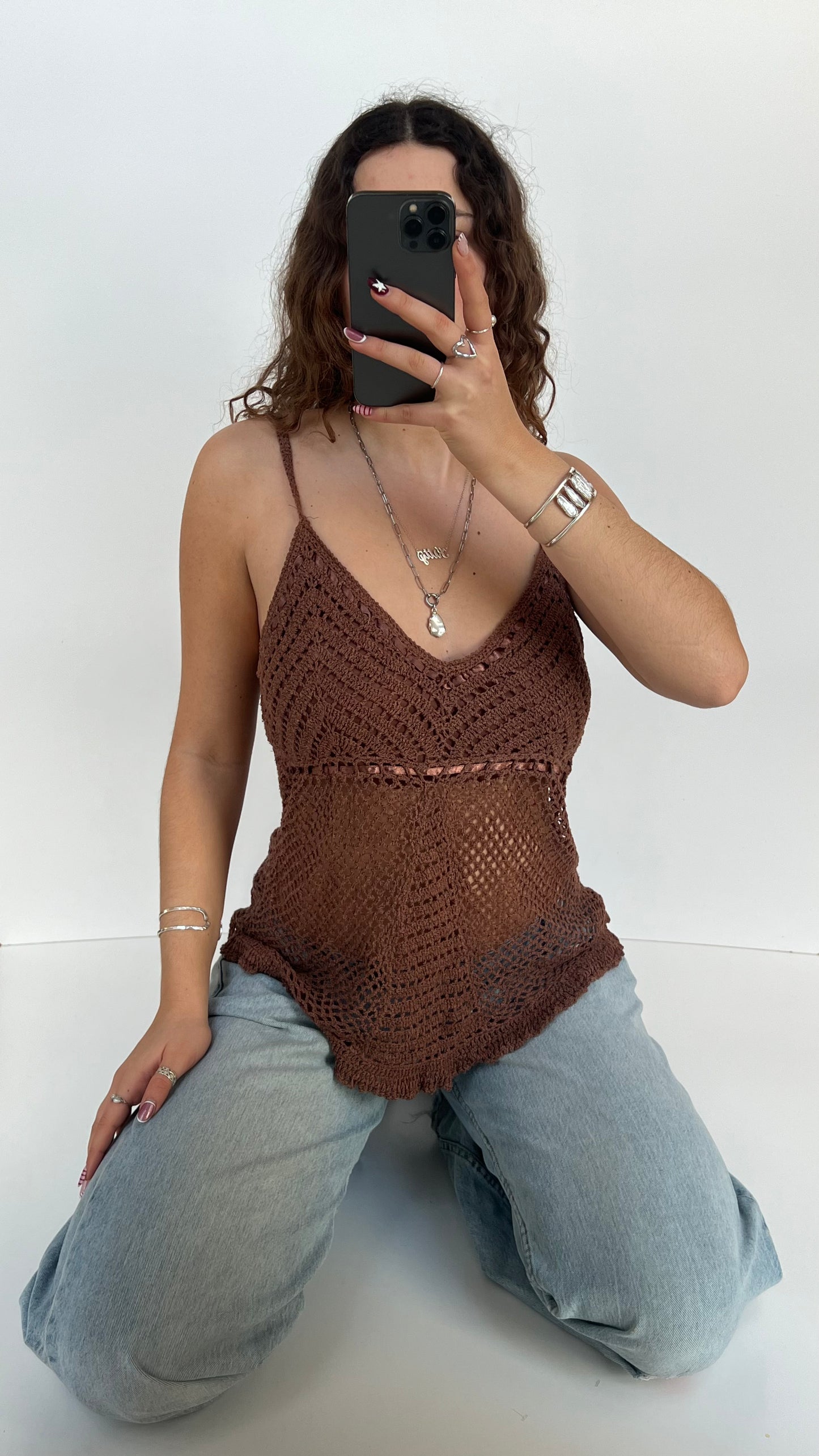 00s brown crochet cami- size L