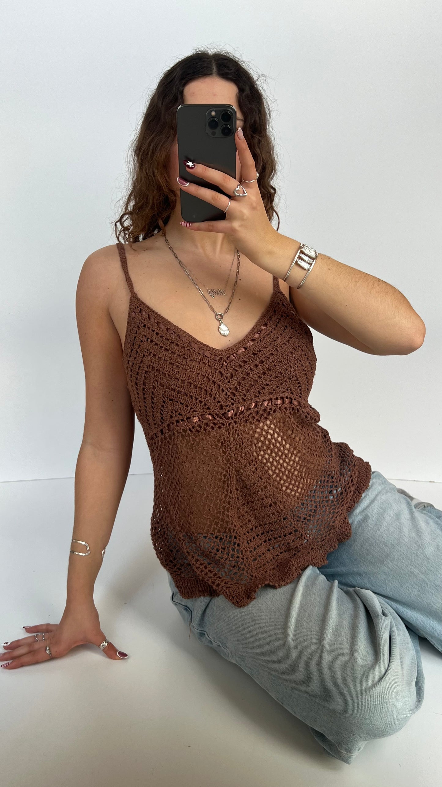 00s brown crochet cami- size L