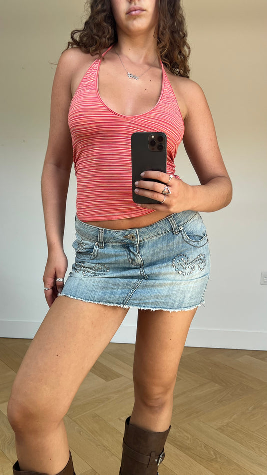00s studded denim mini skirt- size M