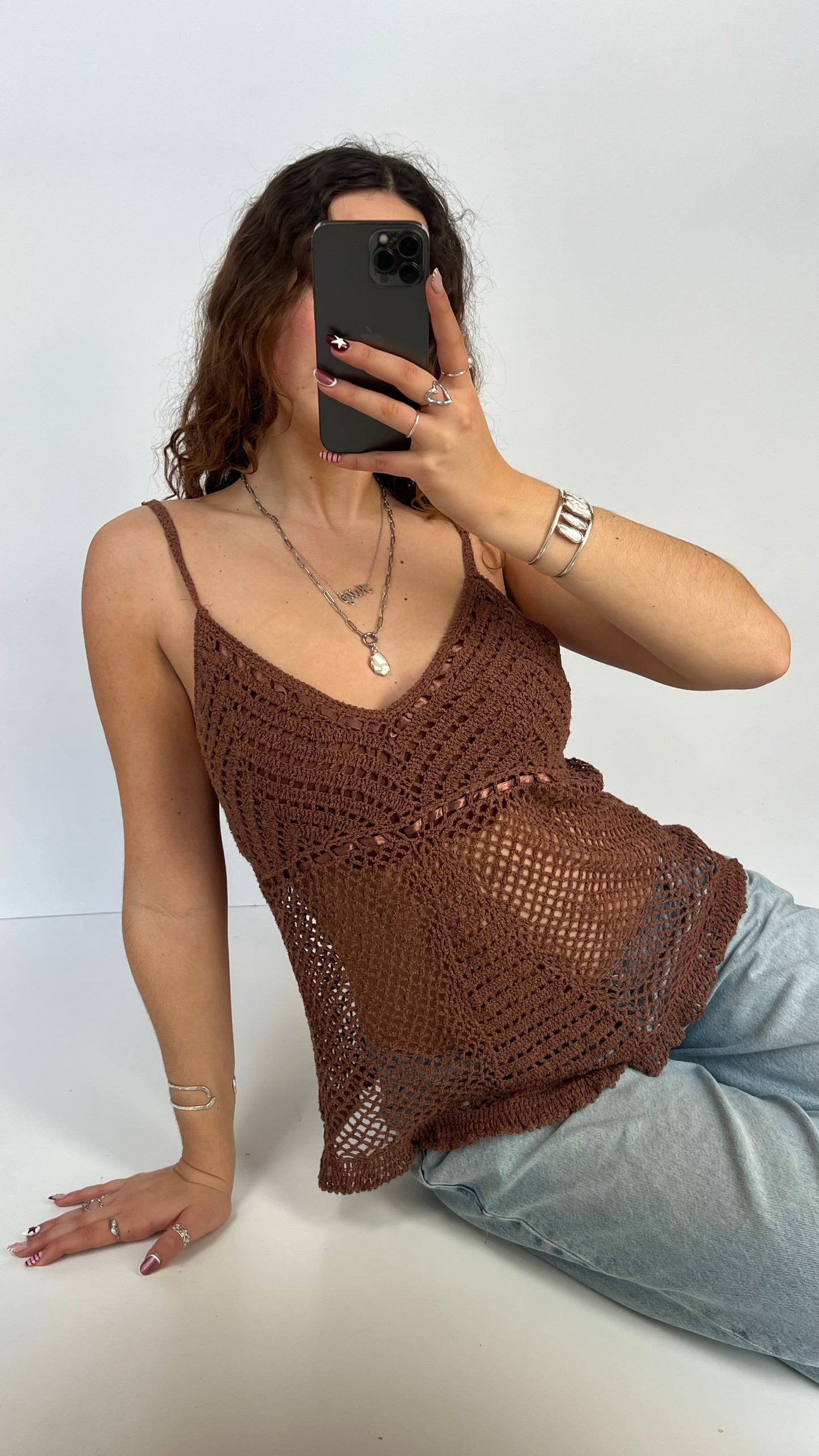 00s brown crochet cami- size L