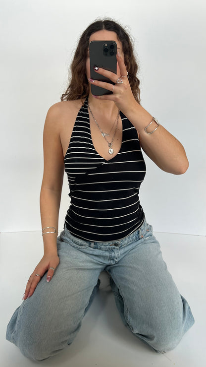 00s black white striped cami- size M