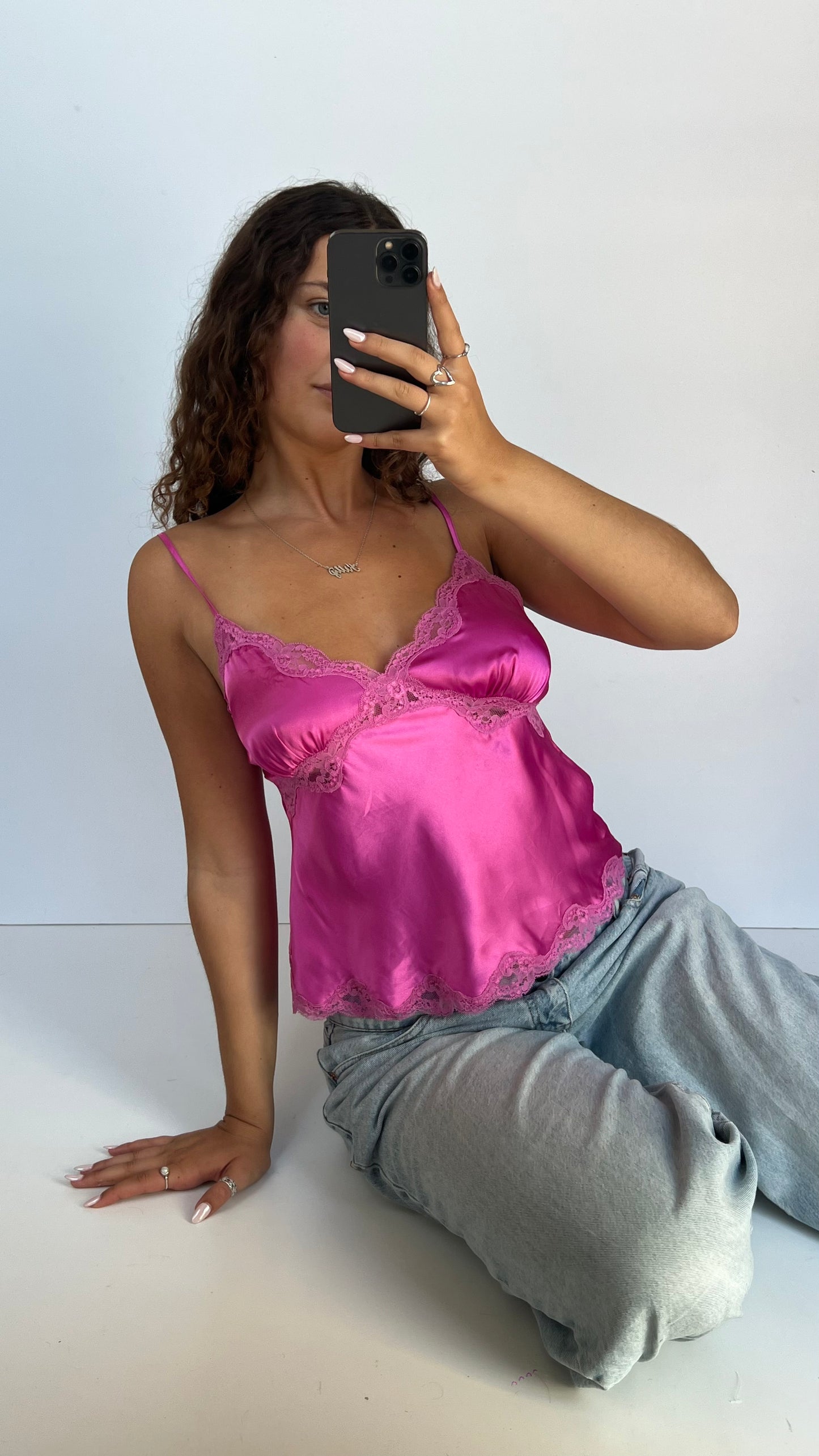 00s pink lace cami- size M