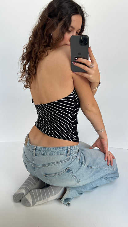 00s black white striped cami- size M