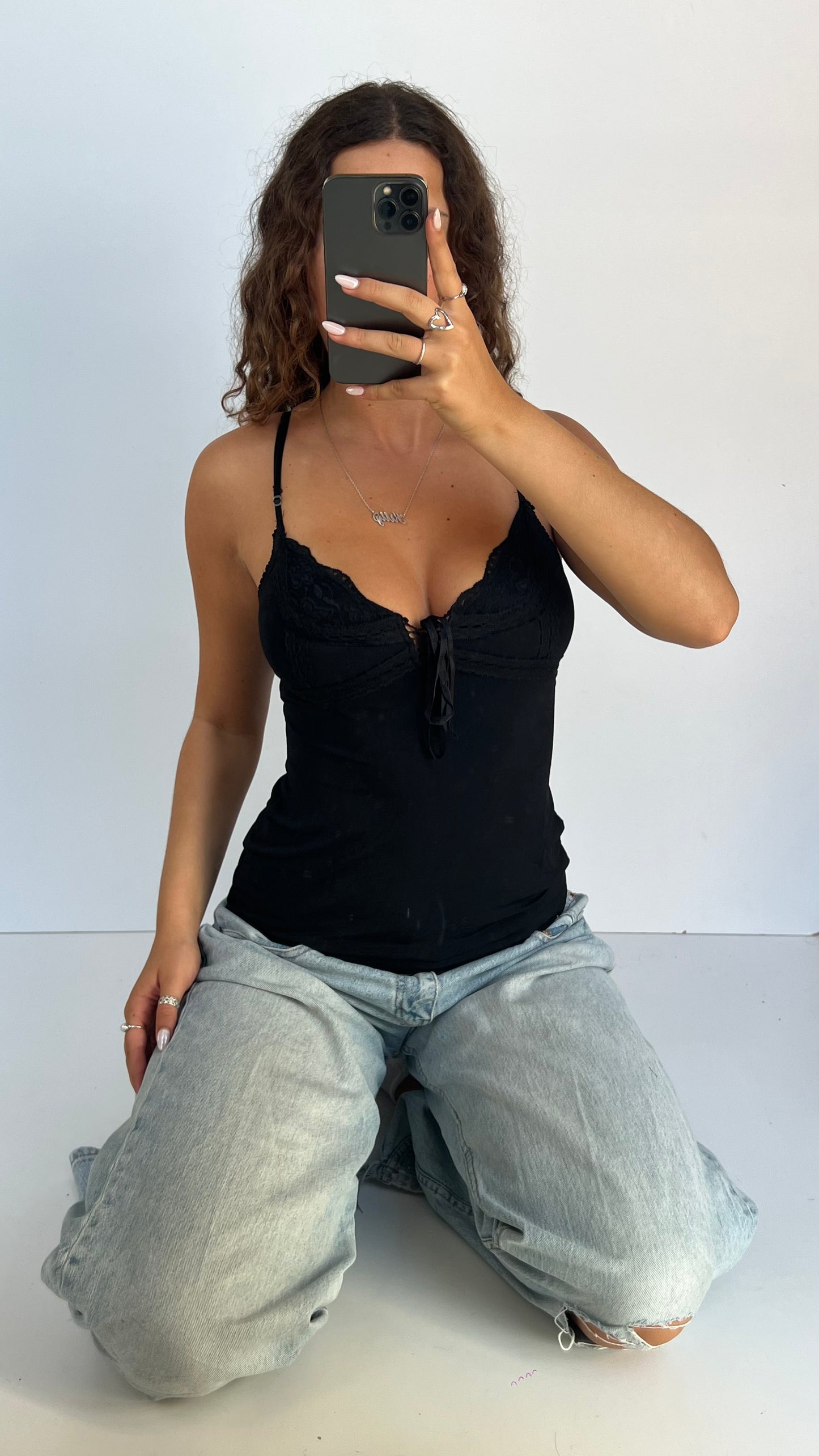 00s black lace cami- size S