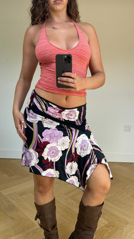 00s black purple floral skirt- size M