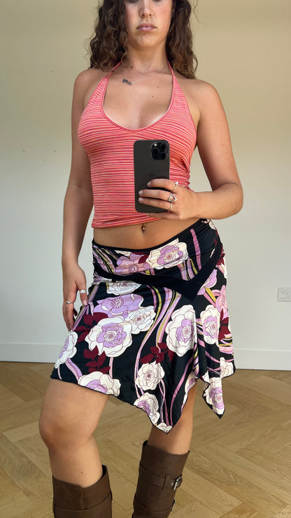 00s black purple floral skirt- size M