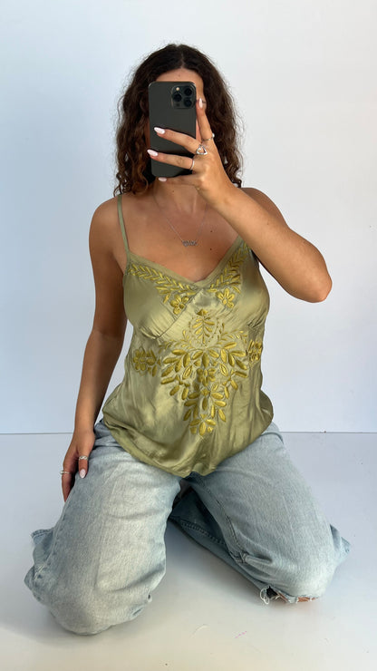 00s green silk babydoll cami- size L