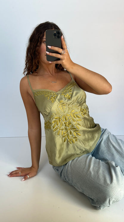 00s green silk babydoll cami- size L