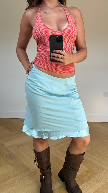 00s blue satin midi skirt- size S