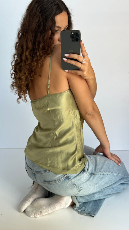 00s green silk babydoll cami- size L