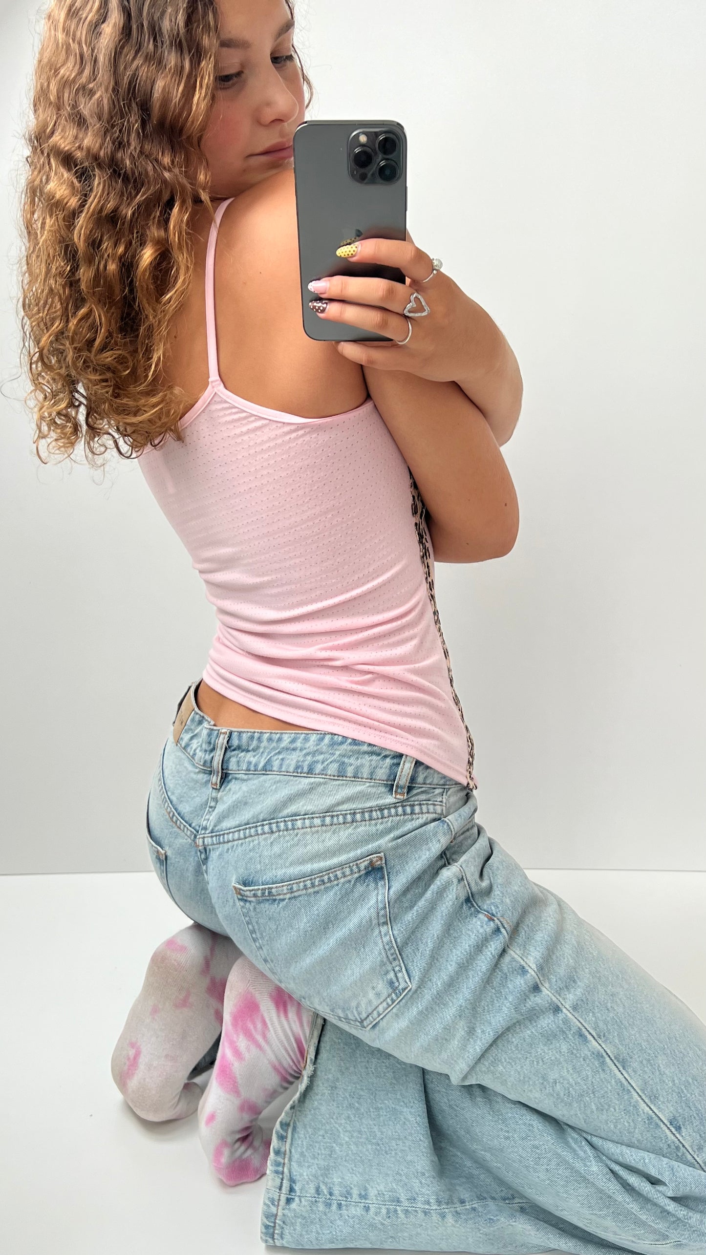00s baby pink leopard print cami- size M