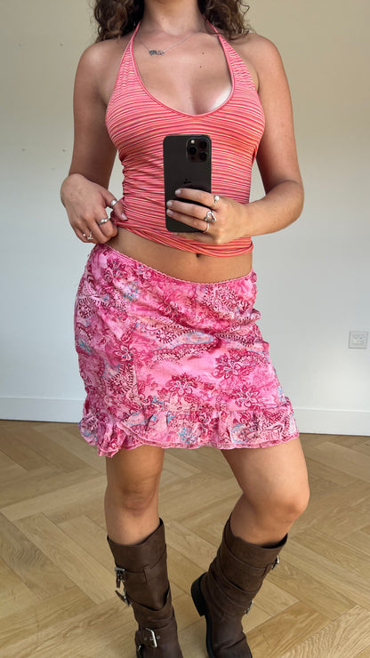 00s pink paisley mini skirt- size M