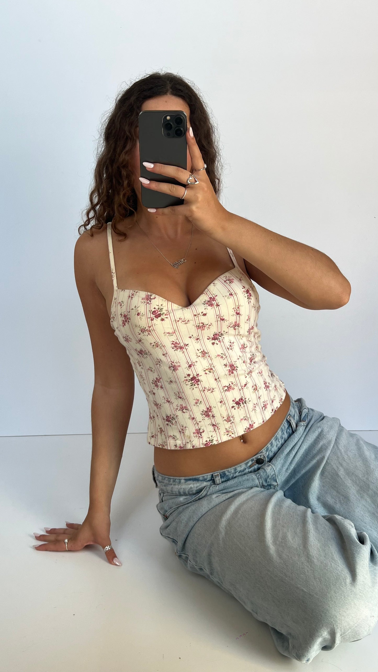 00s cream floral corset cami- size S