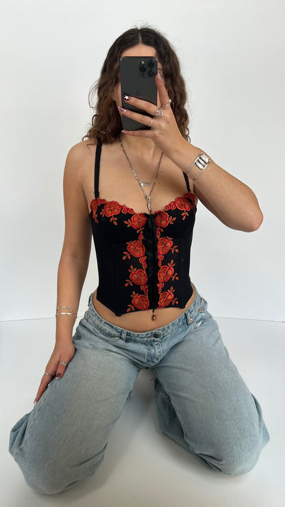 00s black orange corset- size S