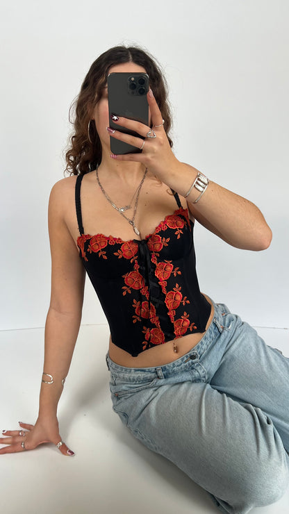 00s black orange corset- size S