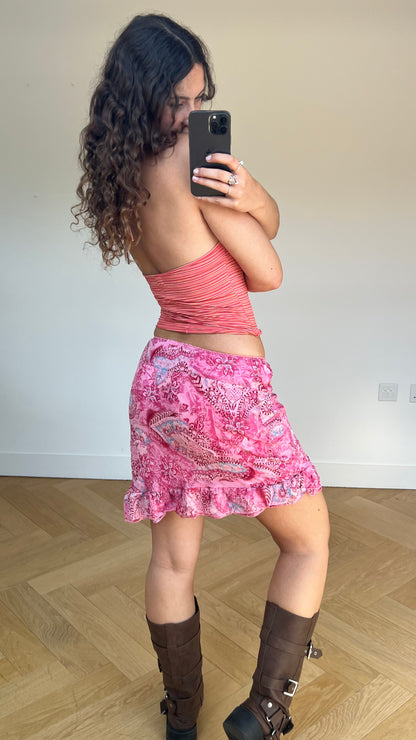 00s pink paisley mini skirt- size M