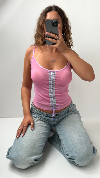 00s pink mesh lace cami- size S