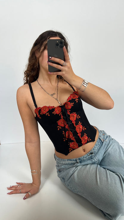 00s black orange corset- size S