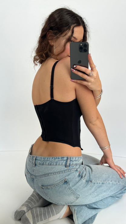 00s black orange corset- size S