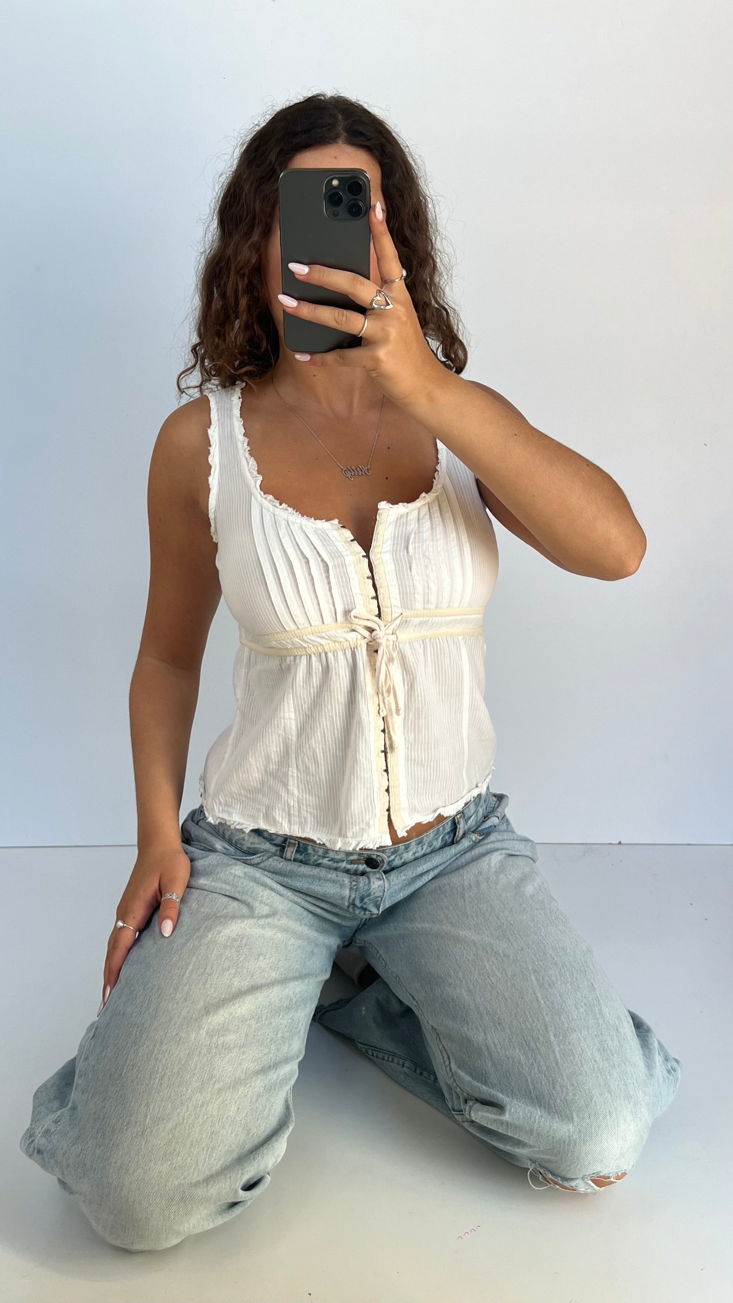 00s white cotton babydoll cami- size M