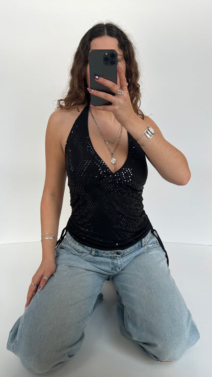 00s black sequin halter cami- size M