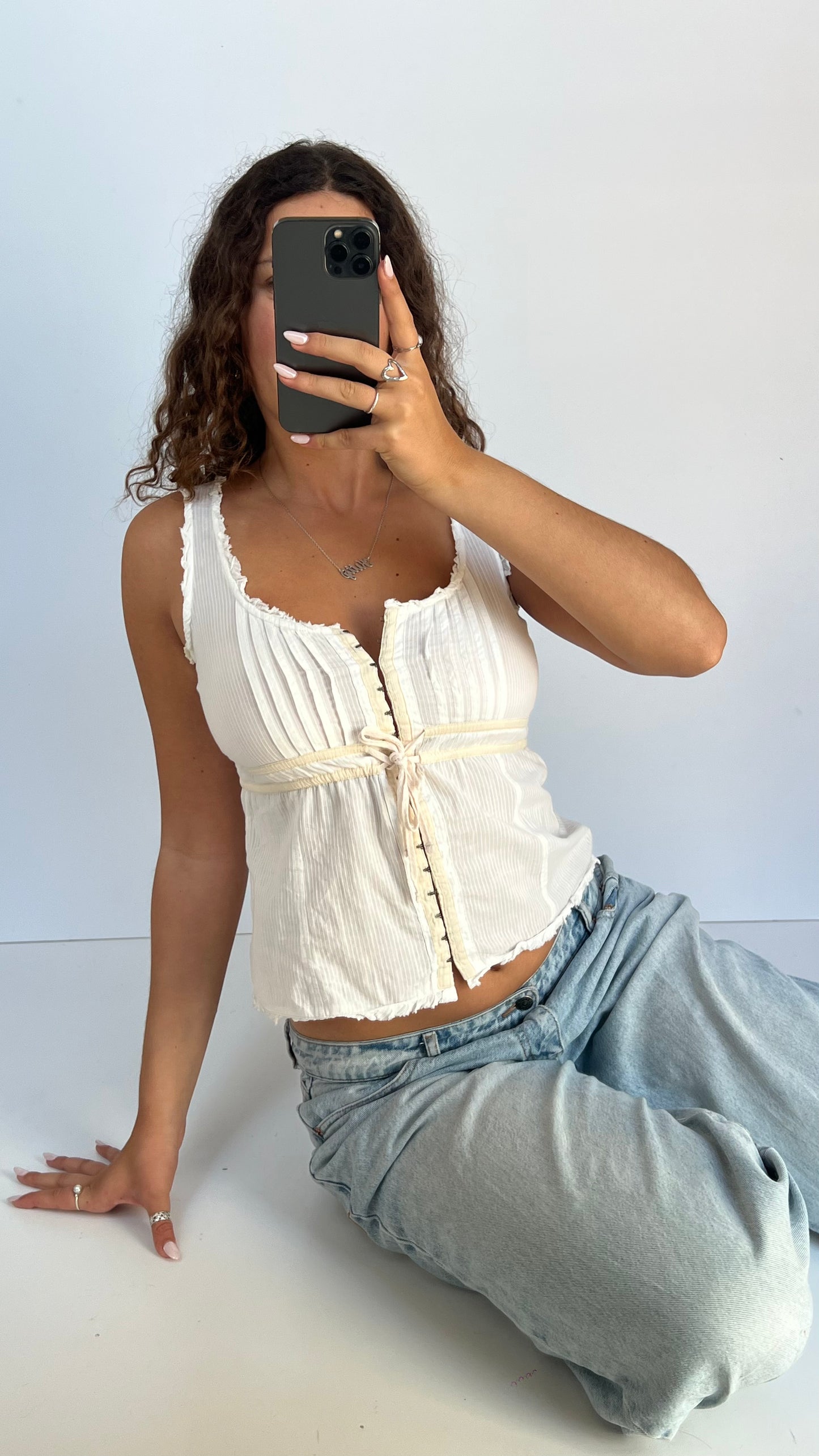 00s white cotton babydoll cami- size M