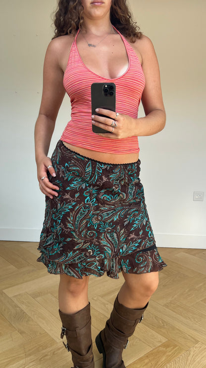 00s brown paisley midi skirt- size S