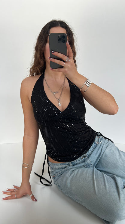 00s black sequin halter cami- size M