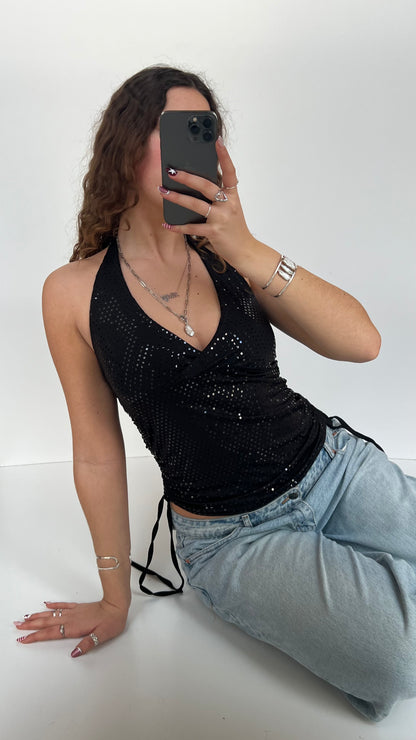 00s black sequin halter cami- size M