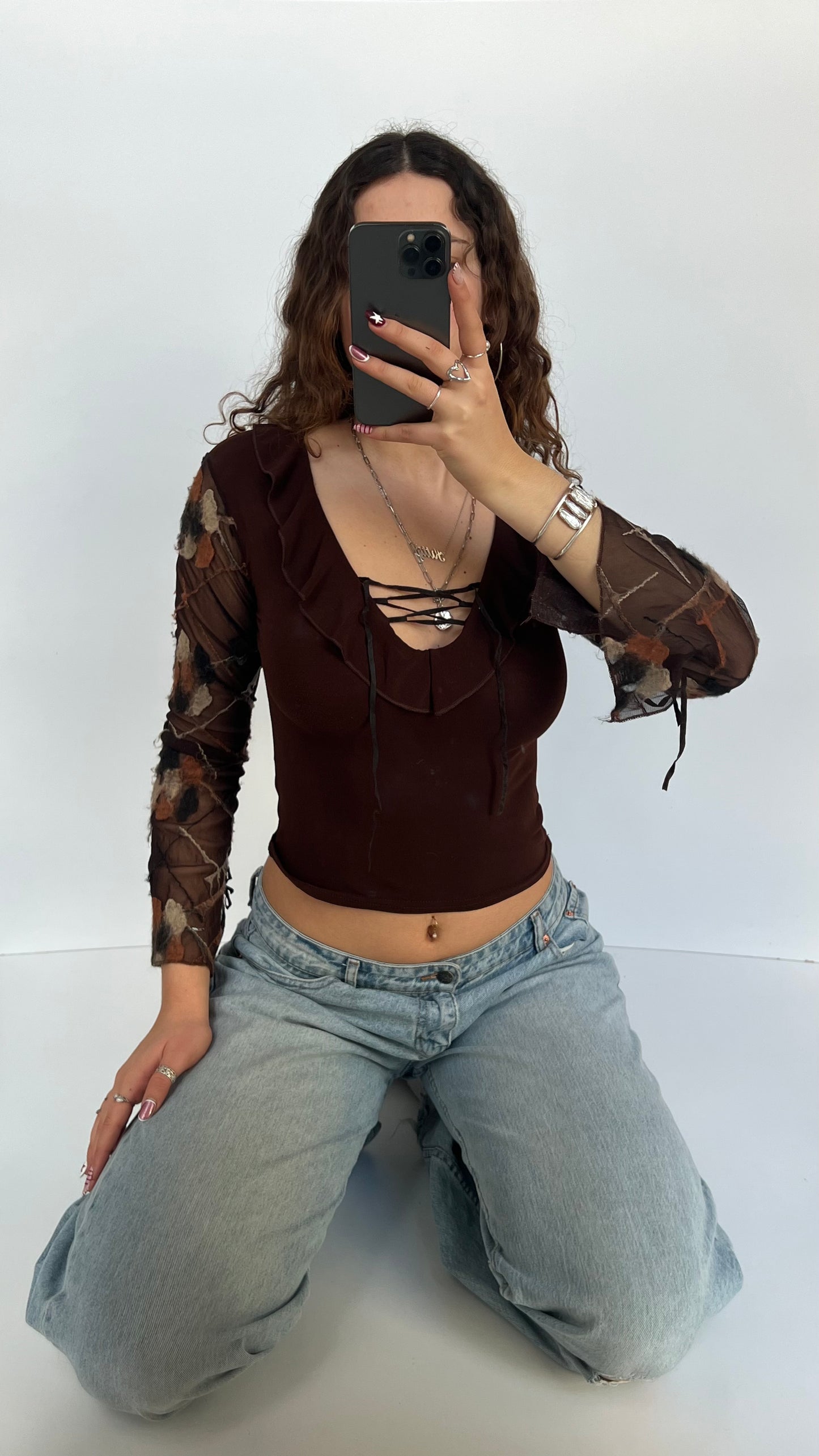 00s brown long sleeve top- size S