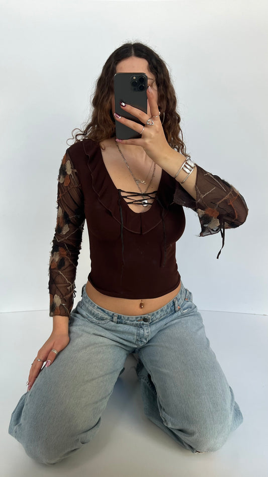 00s brown long sleeve top- size S