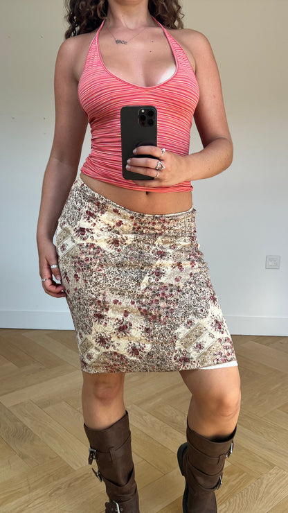 00s brown lace midi skirt- size M