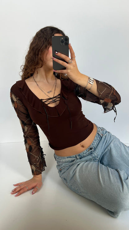 00s brown long sleeve top- size S