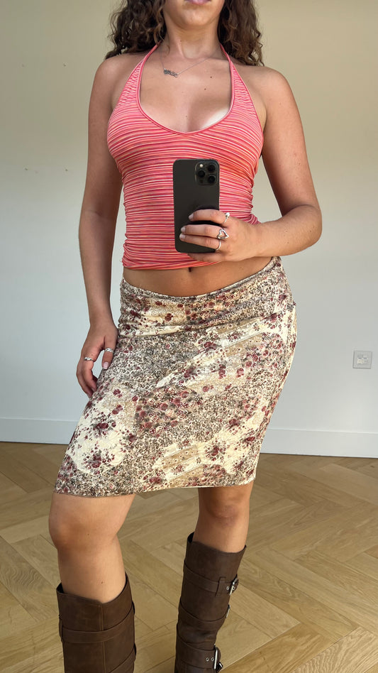 00s brown lace midi skirt- size M