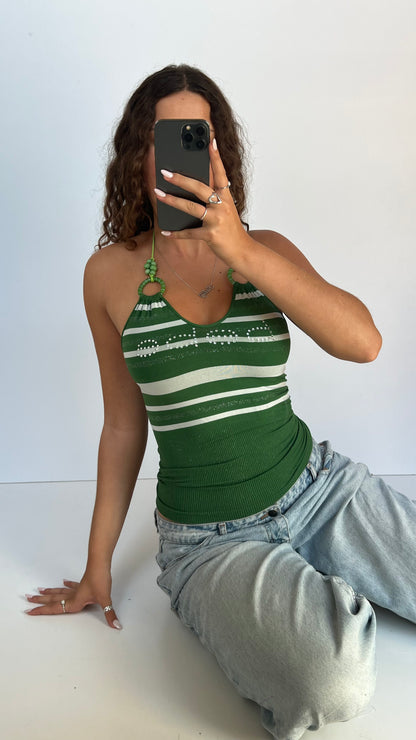 00s green striped Bebe cami- size S