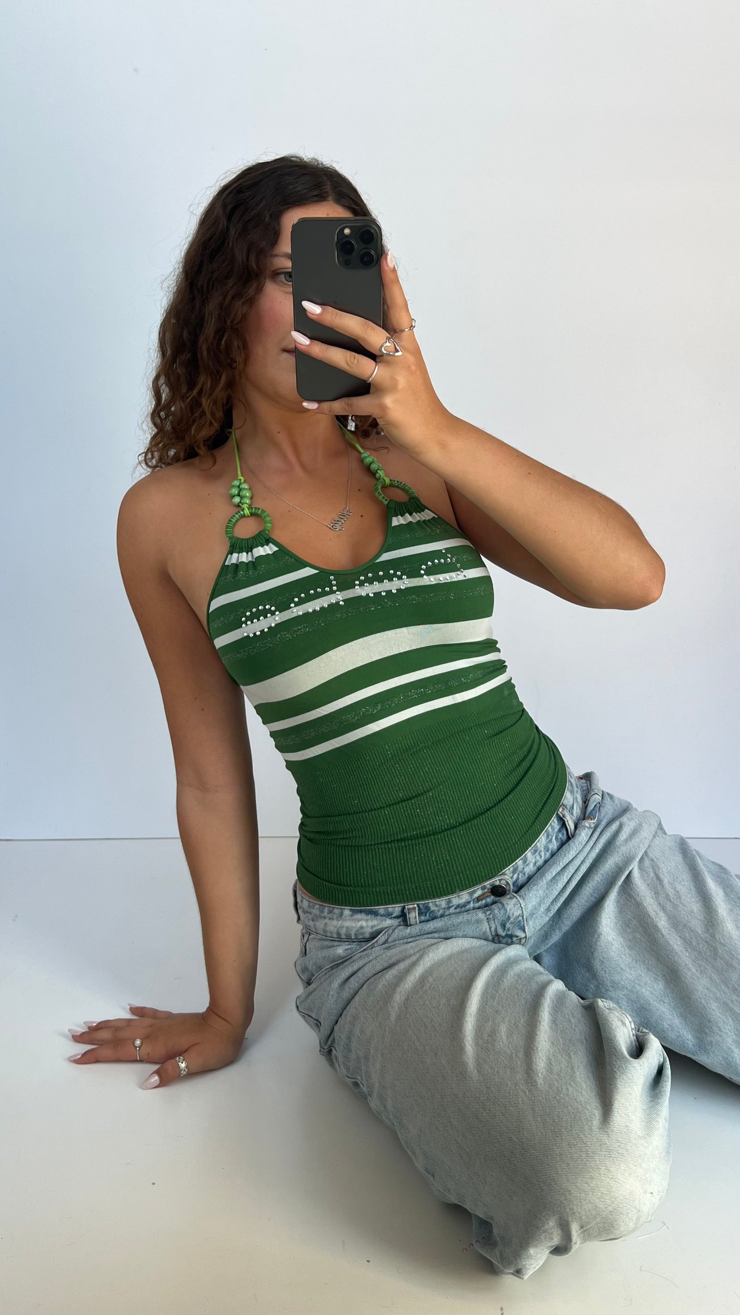 00s green striped Bebe cami- size S