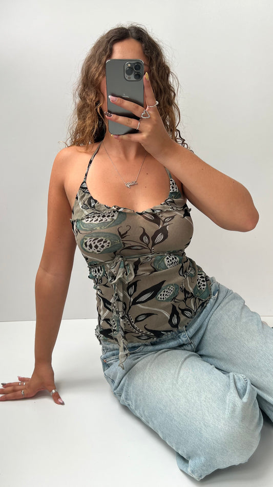 00s khaki patterned mesh cami- size S